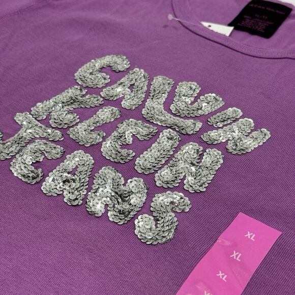 Woman's Calvin Klein Jeans Pink Purple Magenta Beaded Silver Logo Sweatshirt XL - Picture 3 of 7
